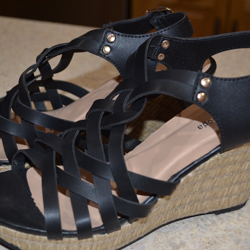 Ladies Black Strap Wedge  shoes